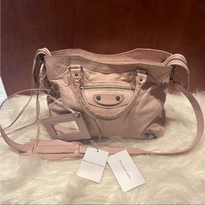 Excellent condition Balenciaga Motocross Classic Agneau Velo Handbag rose pink